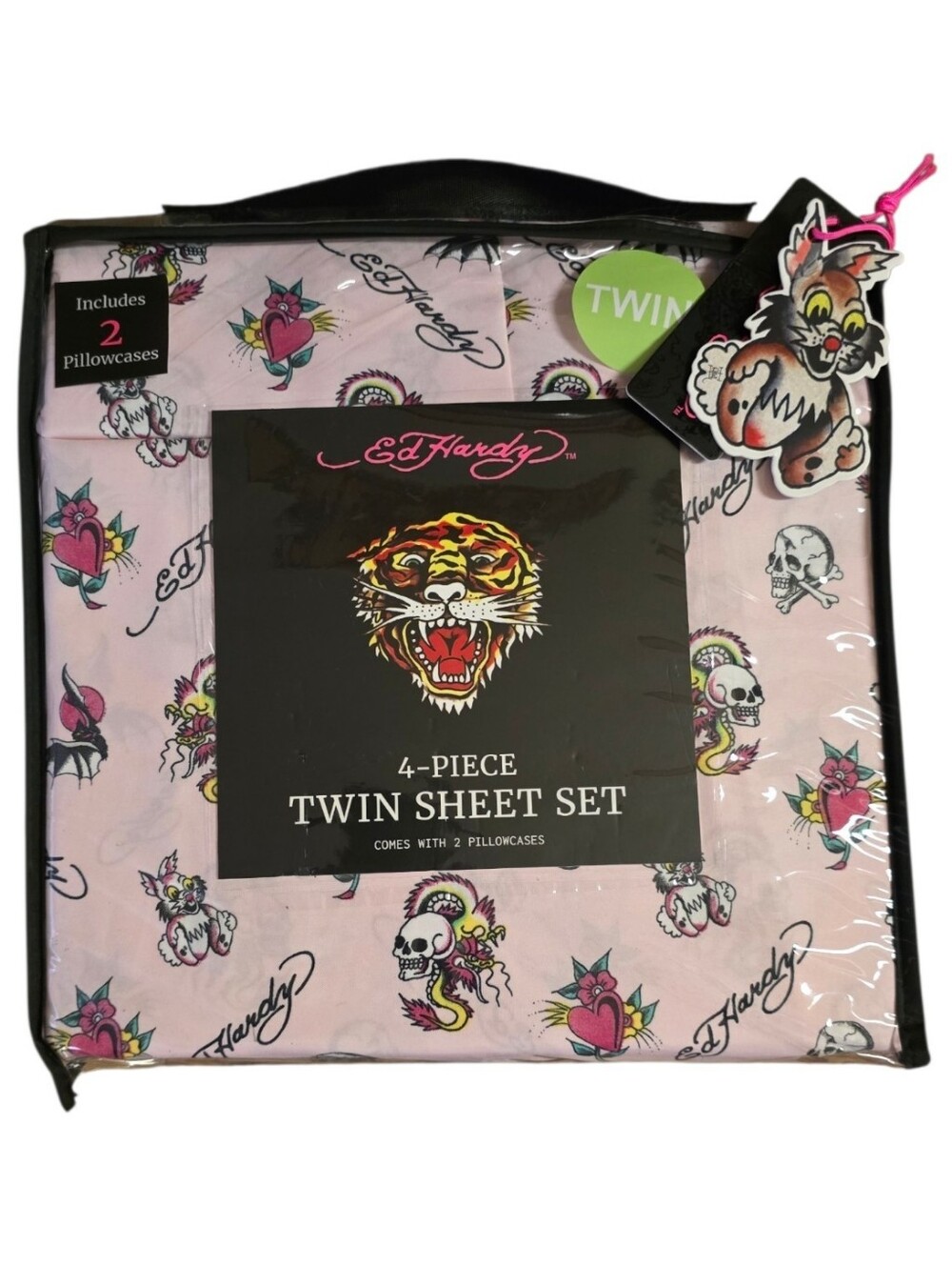 Ed Hardy 6 Piece Twin Jack Rabbit Skull Heart Sheet Set. NWT.